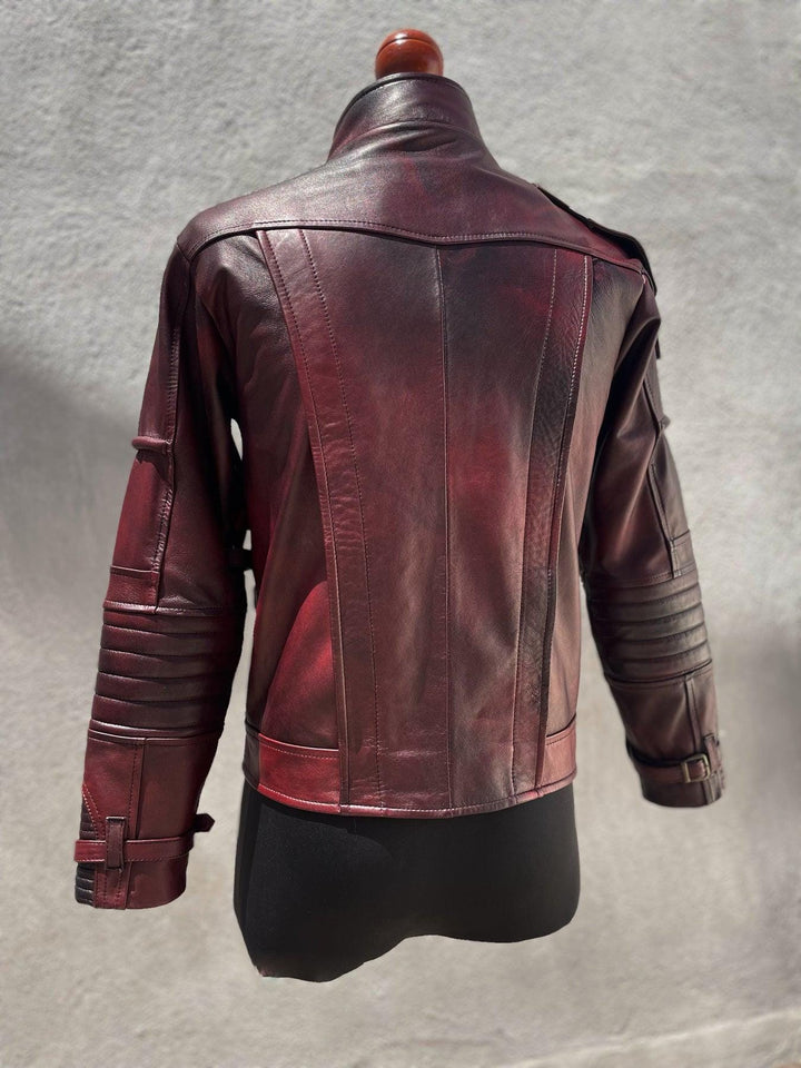 Handmade Maroon Leather Motorcycle Jacket: StarLord Cosplay Costume