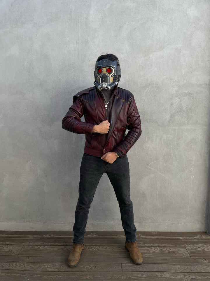Handmade Maroon Leather Motorcycle Jacket: StarLord Cosplay Costume