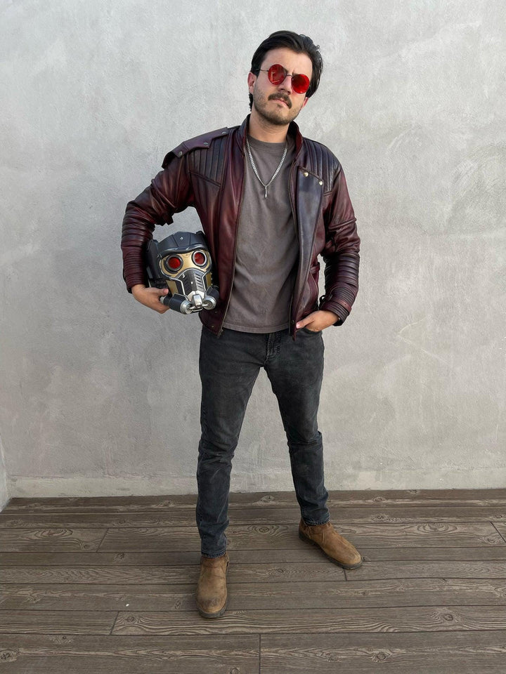 Handmade Maroon Leather Motorcycle Jacket: StarLord Cosplay Costume