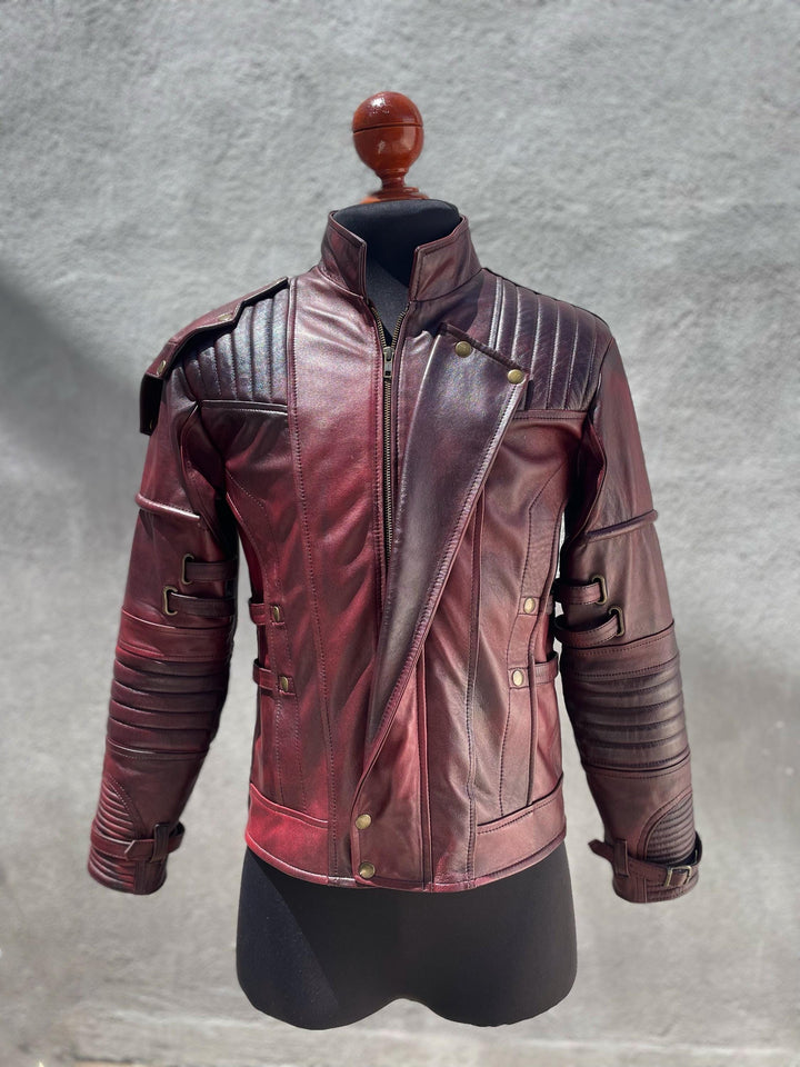 Handmade Maroon Leather Motorcycle Jacket: StarLord Cosplay Costume