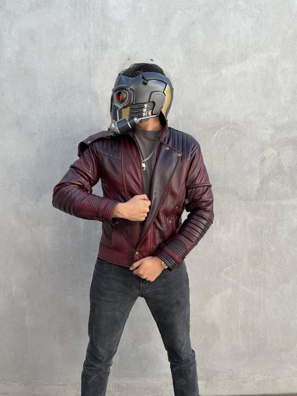 Handmade Maroon Leather Motorcycle Jacket: StarLord Cosplay Costume