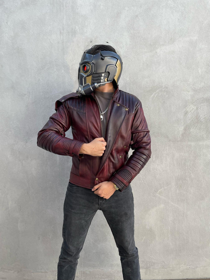 Handmade Maroon Leather Motorcycle Jacket: StarLord Cosplay Costume
