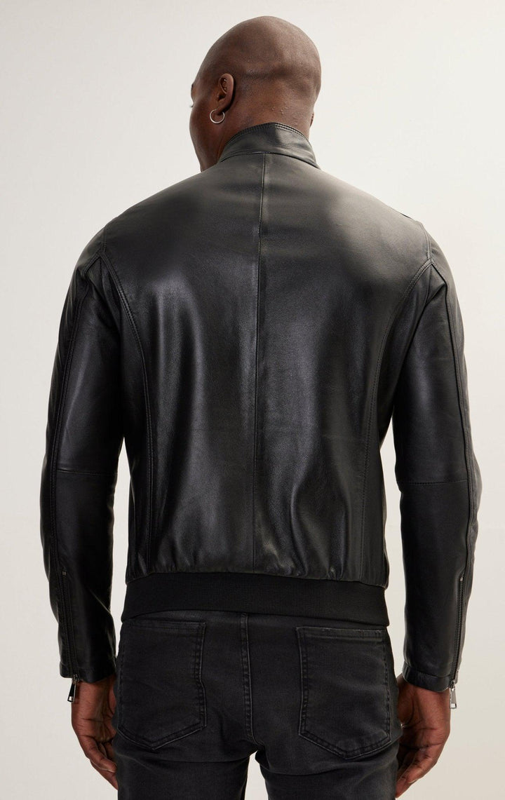 Handmade Men's Black Leather Biker Jacket - Classic Moto Style Jacket with Belt